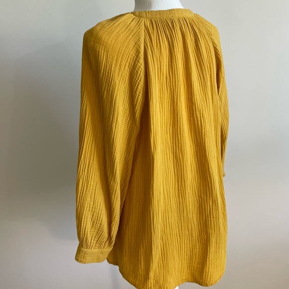 1 State Crinkly Cotton Button Down Shirt Tunic, Women Medium Mustard Yellow - Picture 3 of 8